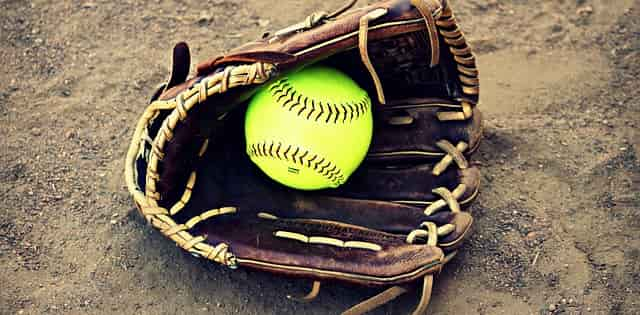 Softball glove with ball inside