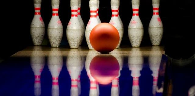 Bowling ball with bowling pins