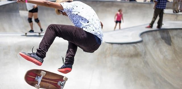 Skateboarder skating in a pool