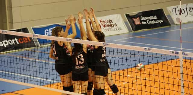 Volleyball team cheer after win